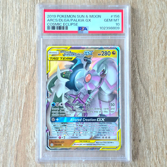 Pokemon TCG Arceus & Dialga & Palkia GX Tag Team Cosmic Eclipse 156/236 (PSA 10)