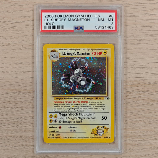 Pokemon TCG Lt. Surge’s Magneton Gym Heroes Holo 8/132 (PSA 8)