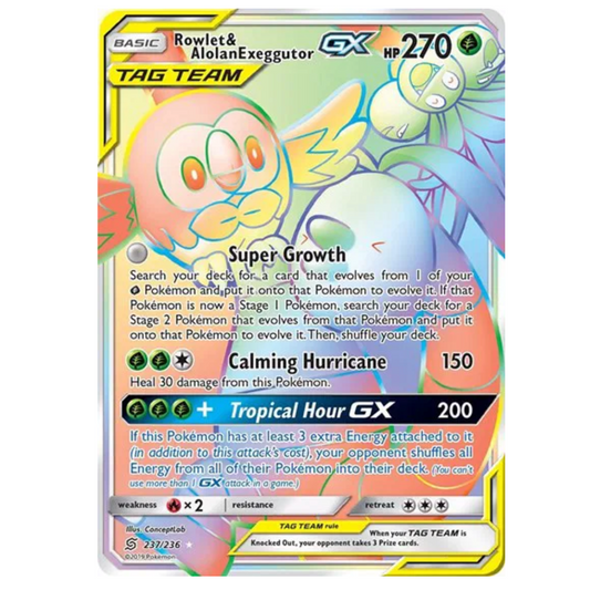 Pokemon TCG Rowlet & Alolan & Exeggutor GX Unified Minds 237/236