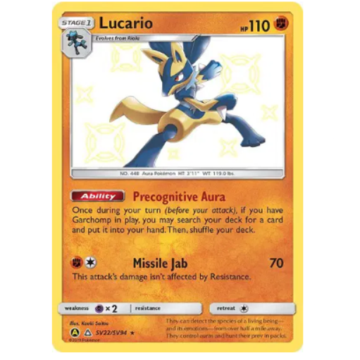 Pokemon TCG lucario Hidden Fates Shiny Vault  sv22/sv94